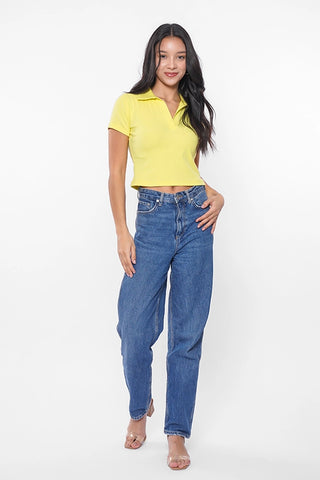 Ribbed Polo Cropped Top