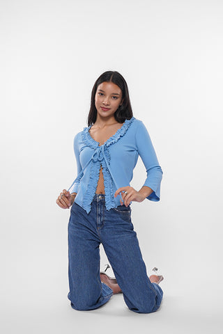 Ribbed Ruffle Tie Up Top