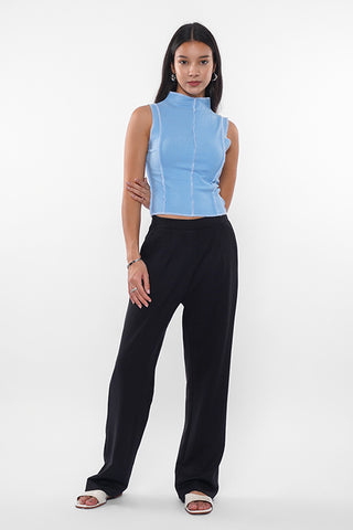 Ribbed Sleeveless High Neck Top