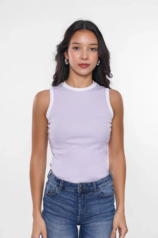 Ribbed Contrast Trim Top