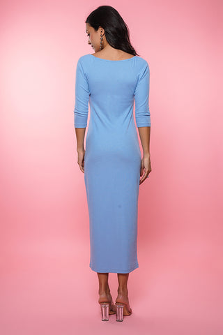 Ribbed Sweetheart Neckline Midi Dress