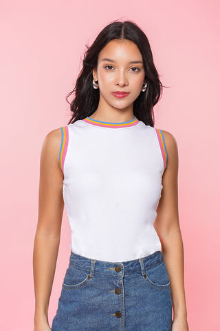 Ribbed Multicolor Contrast Trim Top