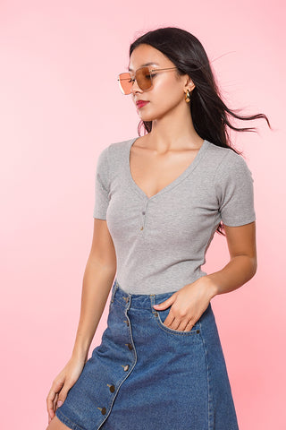 Ribbed Short Sleeve Henley Top