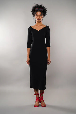 Ribbed Sweetheart Neckline Midi Dress