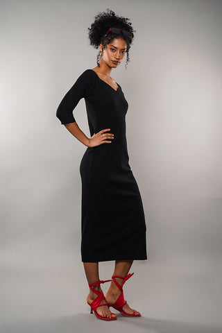 Ribbed Sweetheart Neckline Midi Dress