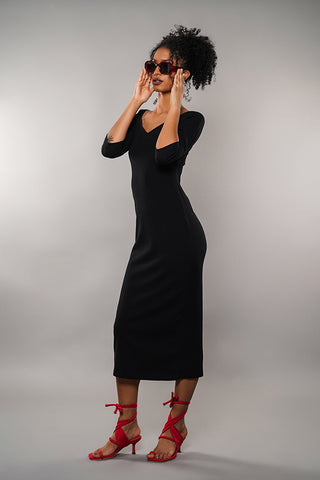 Ribbed Sweetheart Neckline Midi Dress