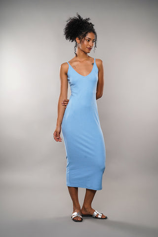 Ribbed V-neck Midi Dress