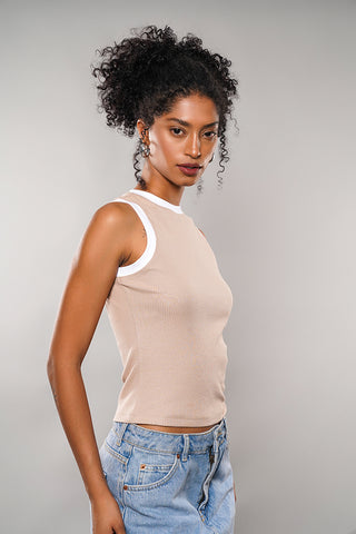 Ribbed Contrast Trim Top