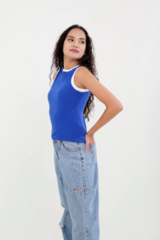 Ribbed Contrast Trim Top