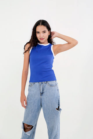 Ribbed Contrast Trim Top