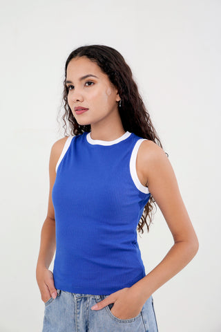 Ribbed Contrast Trim Top